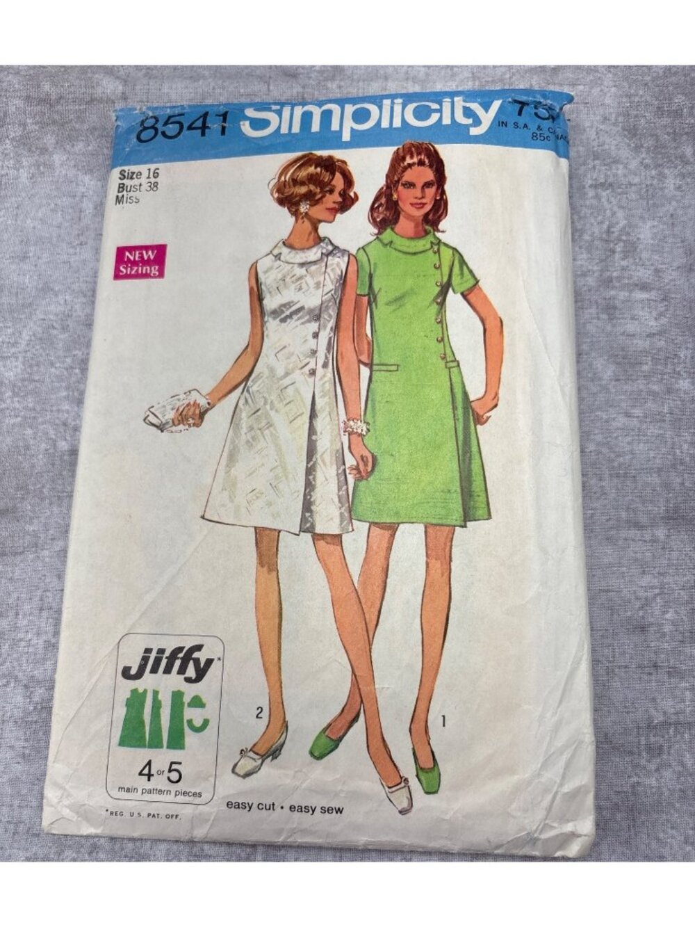 Simplicity 8541 Jiffy Dress Pattern Size 16 Easy Retro Sewing! 1960s